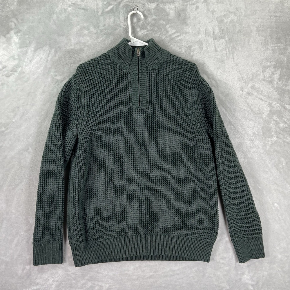 L.L. Bean Sweater Mens Medium 1/4 Zip Waffle Knit Heavy Pullover Organic Cotton
